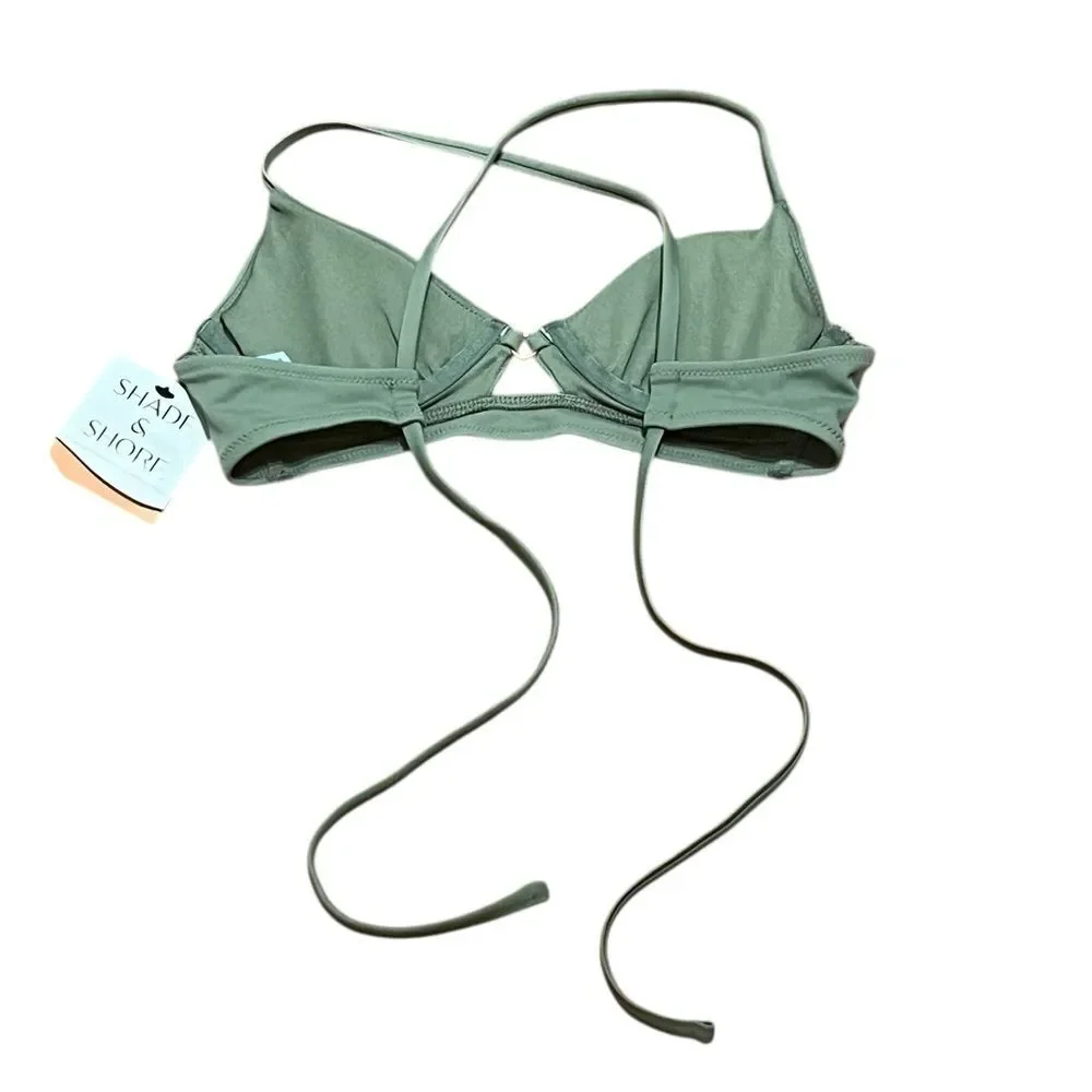 Shade & Shore Light Green Longline Bikini Top with‎ Cross Back, Size 32B, NWT